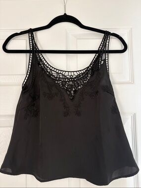 Black Crochet Trim Sleeveless Tank Top